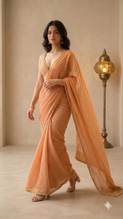 Royal Cringed Silk Butti Saree with Golden Embroidery