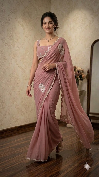 Pearl Luxe Hand-Embroidered Silk Saree
