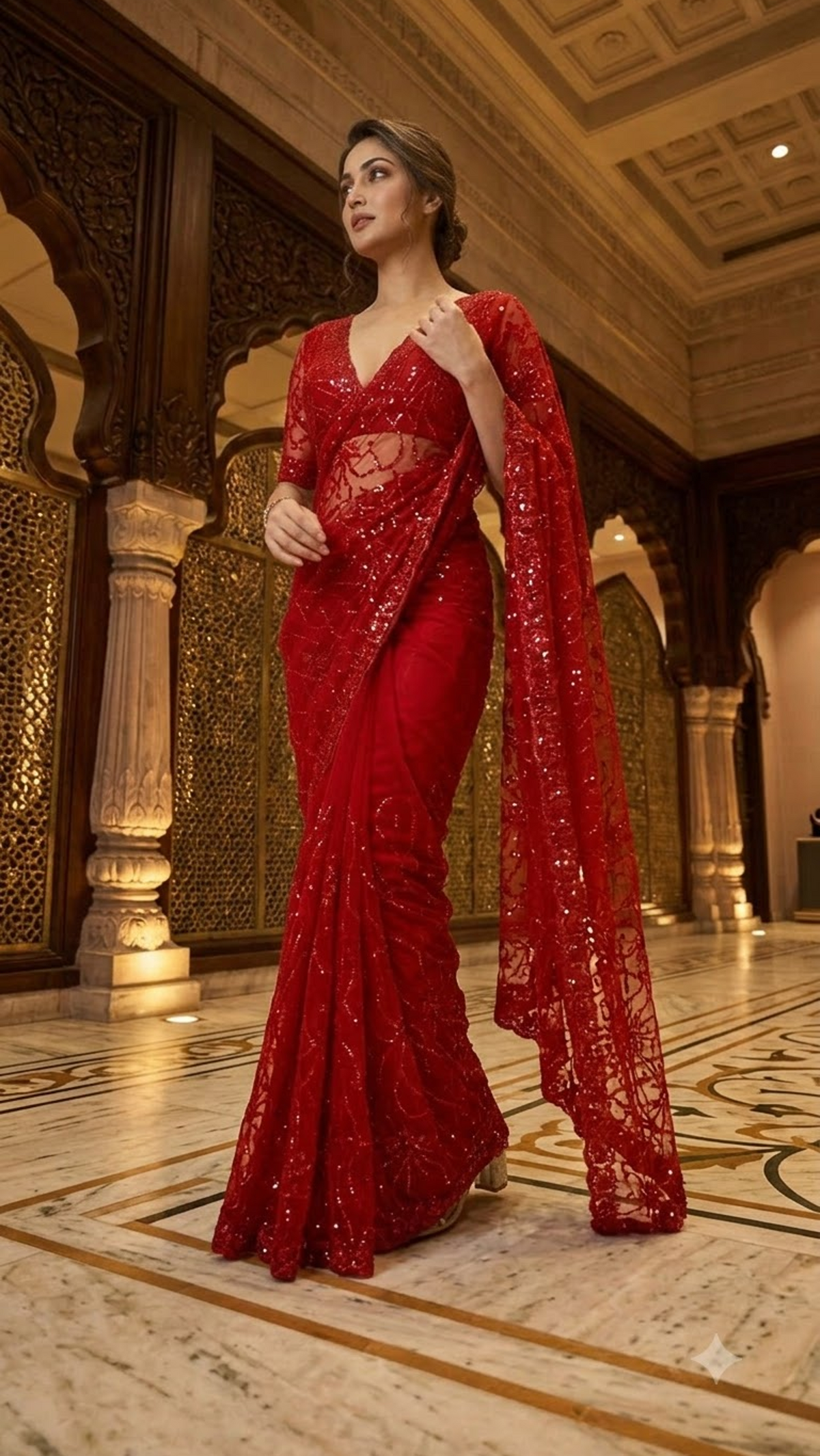 Luxe Heavy-Embroidered Red Saree with Blouse Fabric