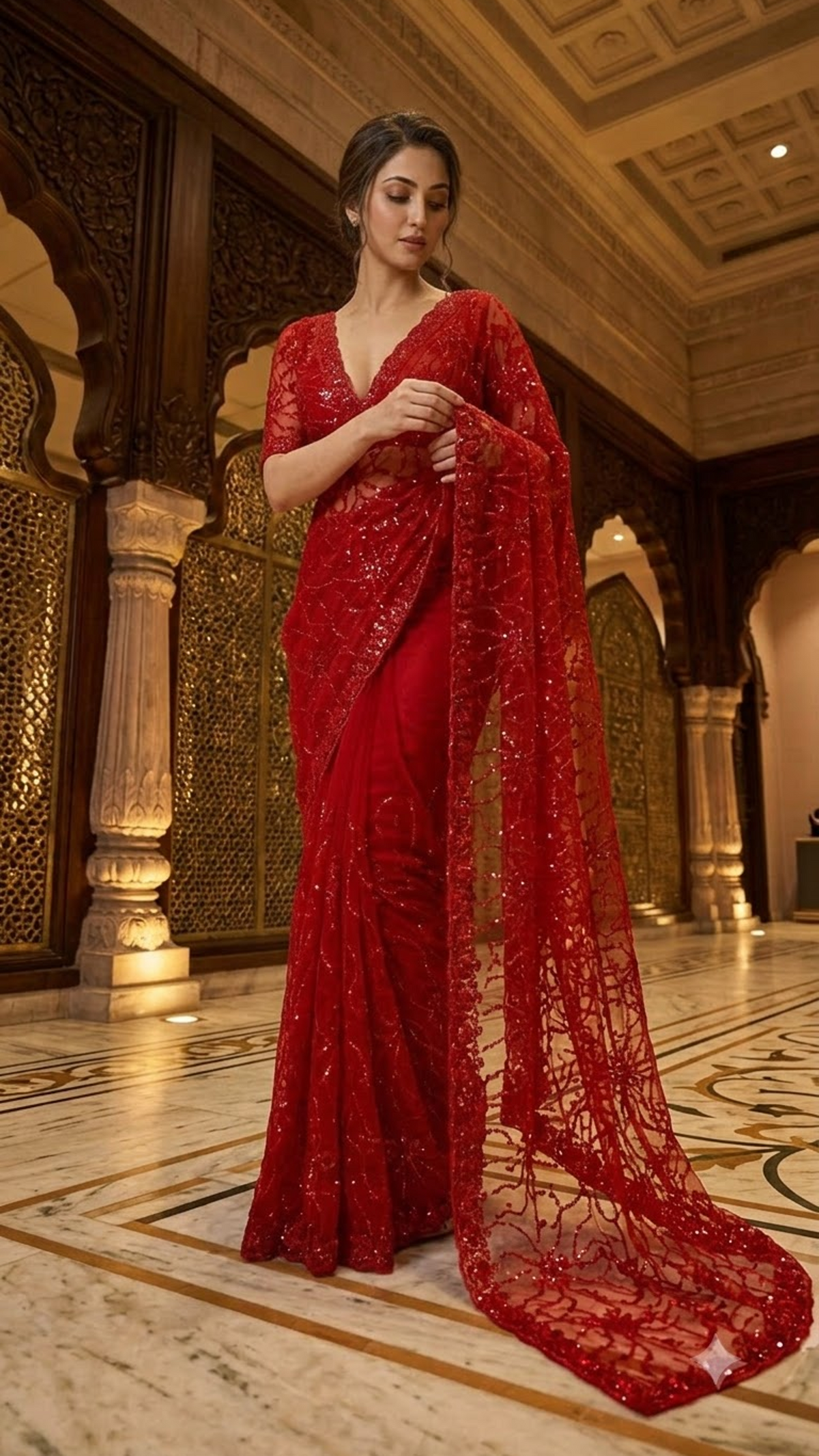 Luxe Heavy-Embroidered Red Saree with Blouse Fabric