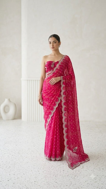 Royal Pink Hand-Embroidered Luxe Saree
