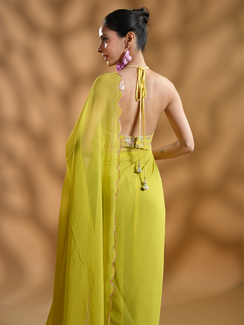 Radiant Georgette Ready to Wear Saree with Embroidered Blouse Fabric and Tassels