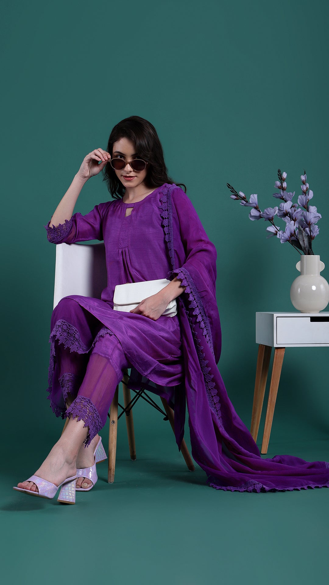 Elegant Purple Silk Suit (Set of 4)