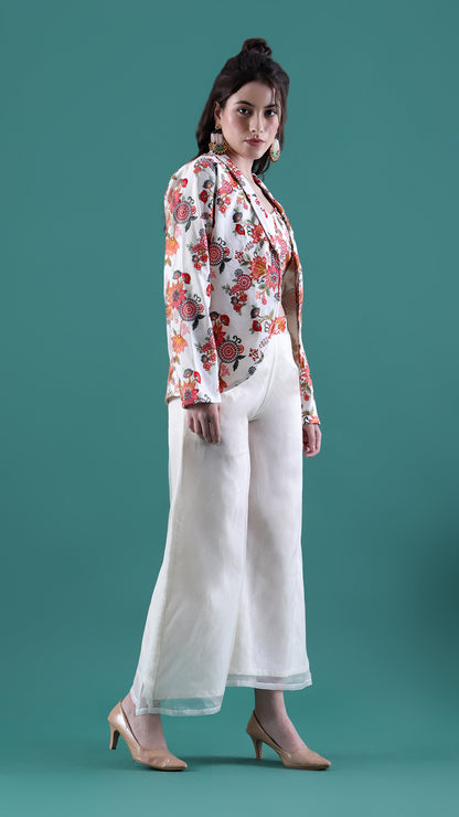 Heavy Embroidered Floral Top and Jacket with Palazzo