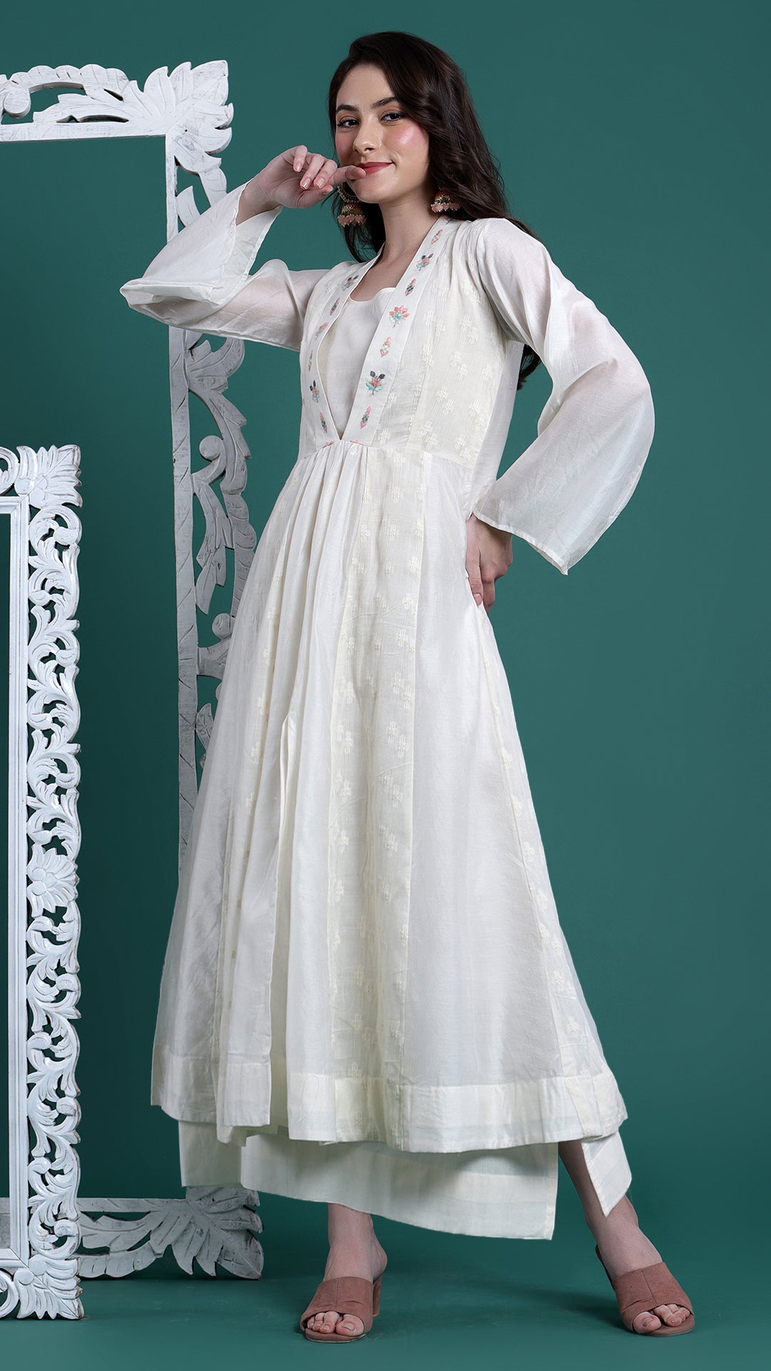 Serene Off White Embroidered Ethnic Dress