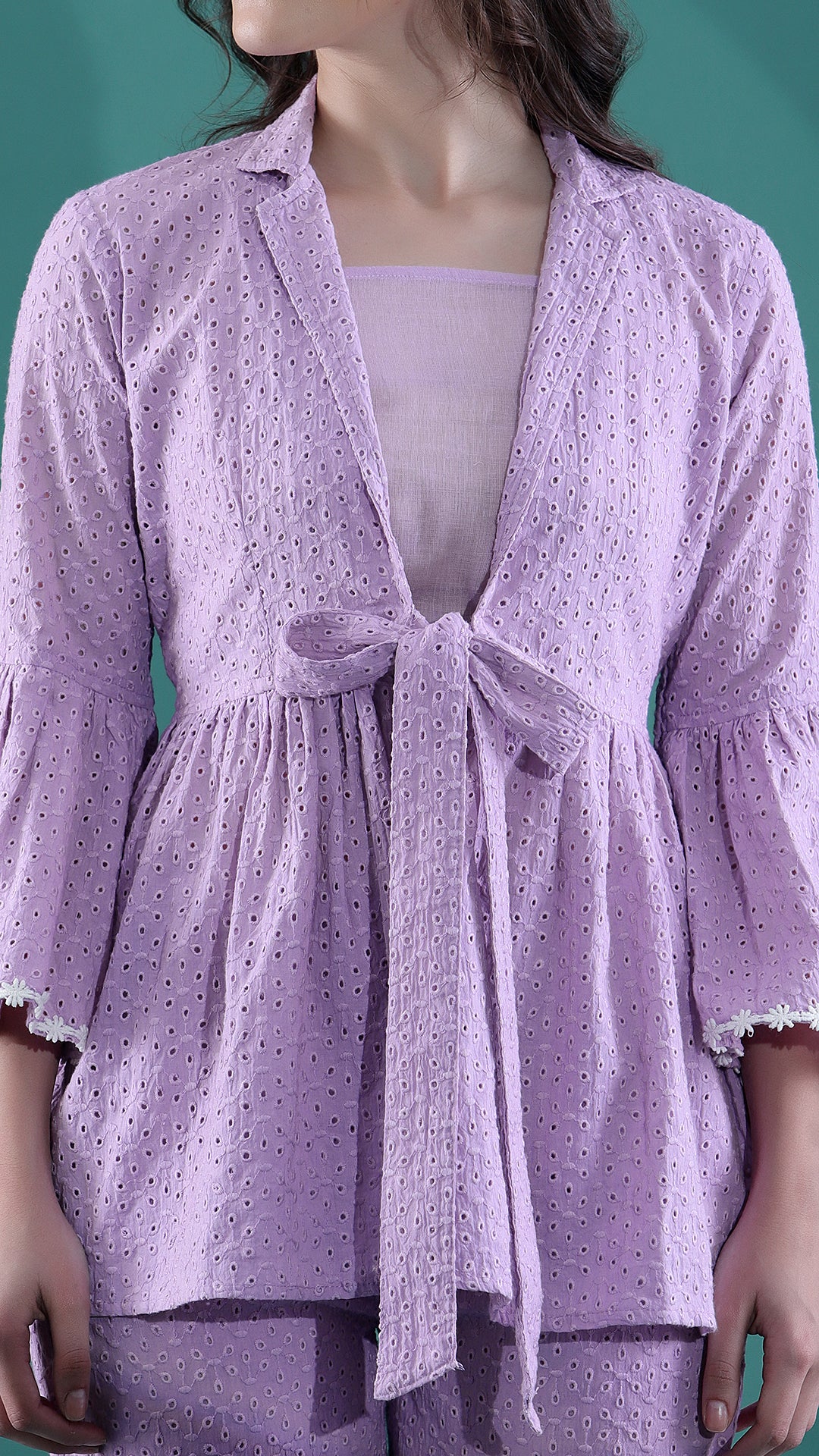 Lavender Wrap Style Embroidered Coord Set (Set of 3)