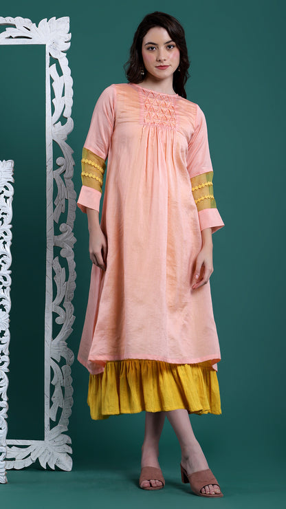 Bright Peach and Yellow Ethnic Dress