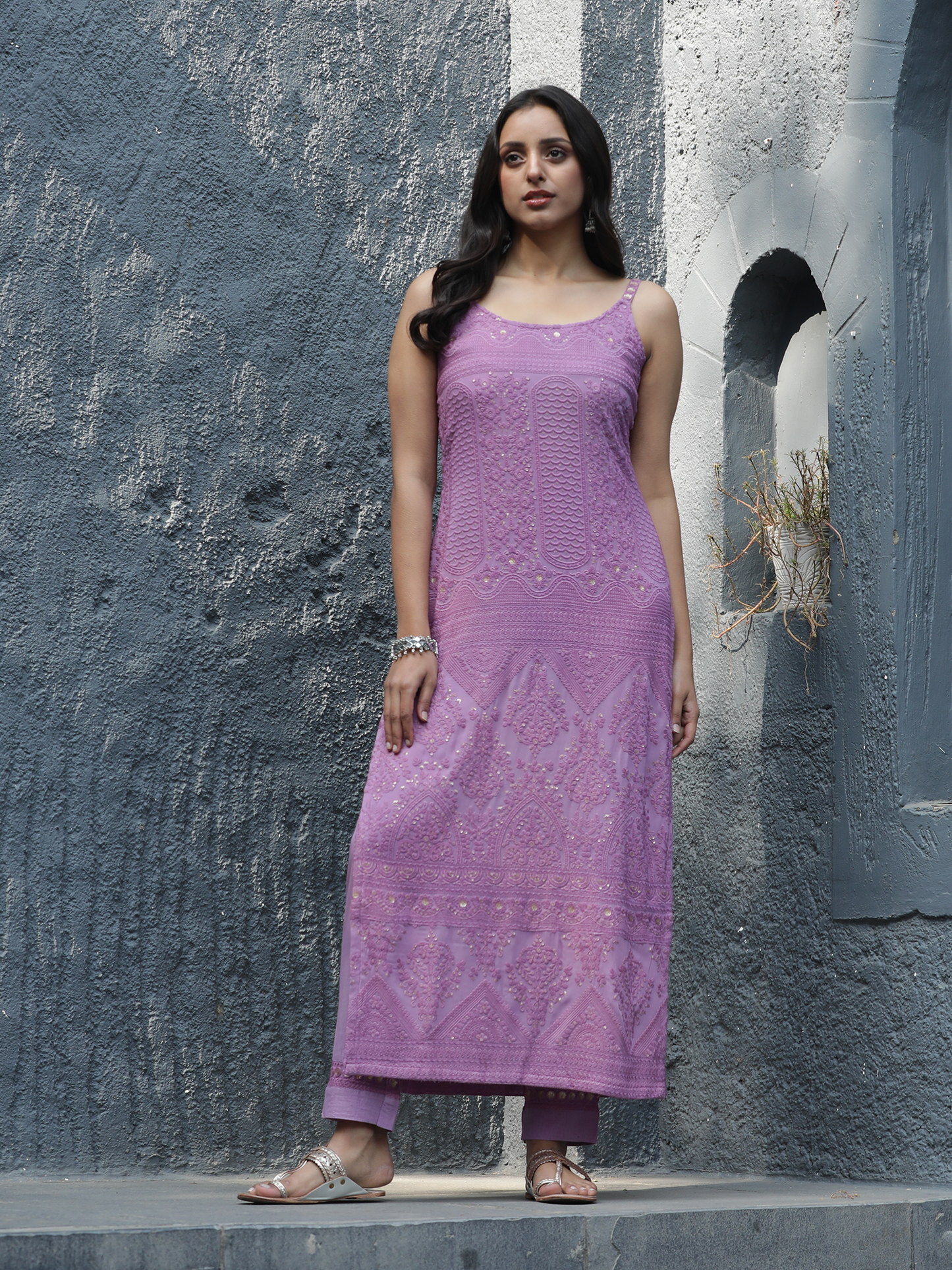 Lavender Georgette Chikankari Kurta