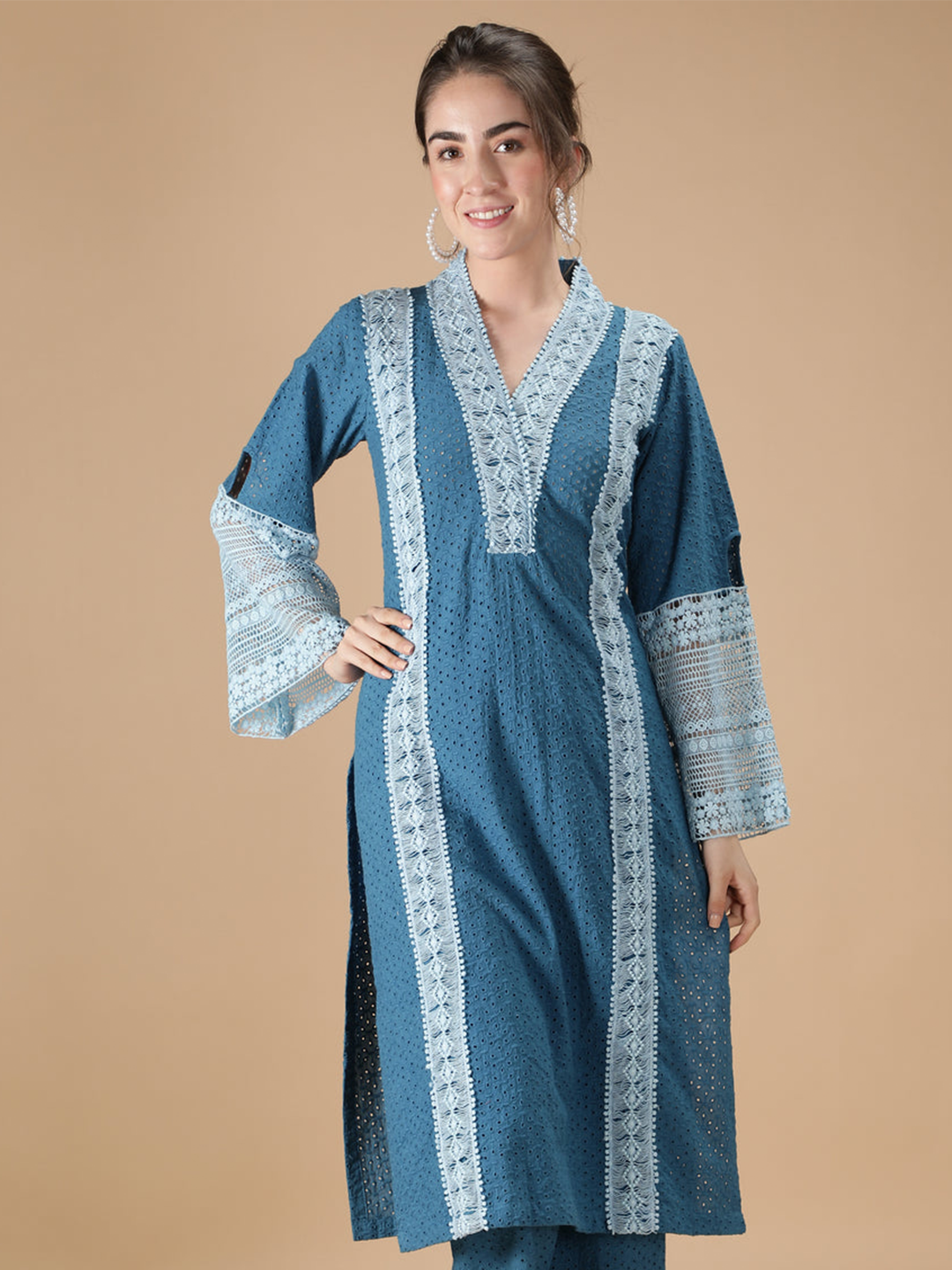 Blue Lace Embroidered Kurta with Inner