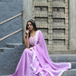 Lilac Embroidered Lace Ethnic Three-Piece Set