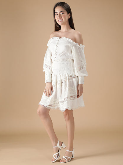 Off-shoulder White Co-ord Set with Ruffles