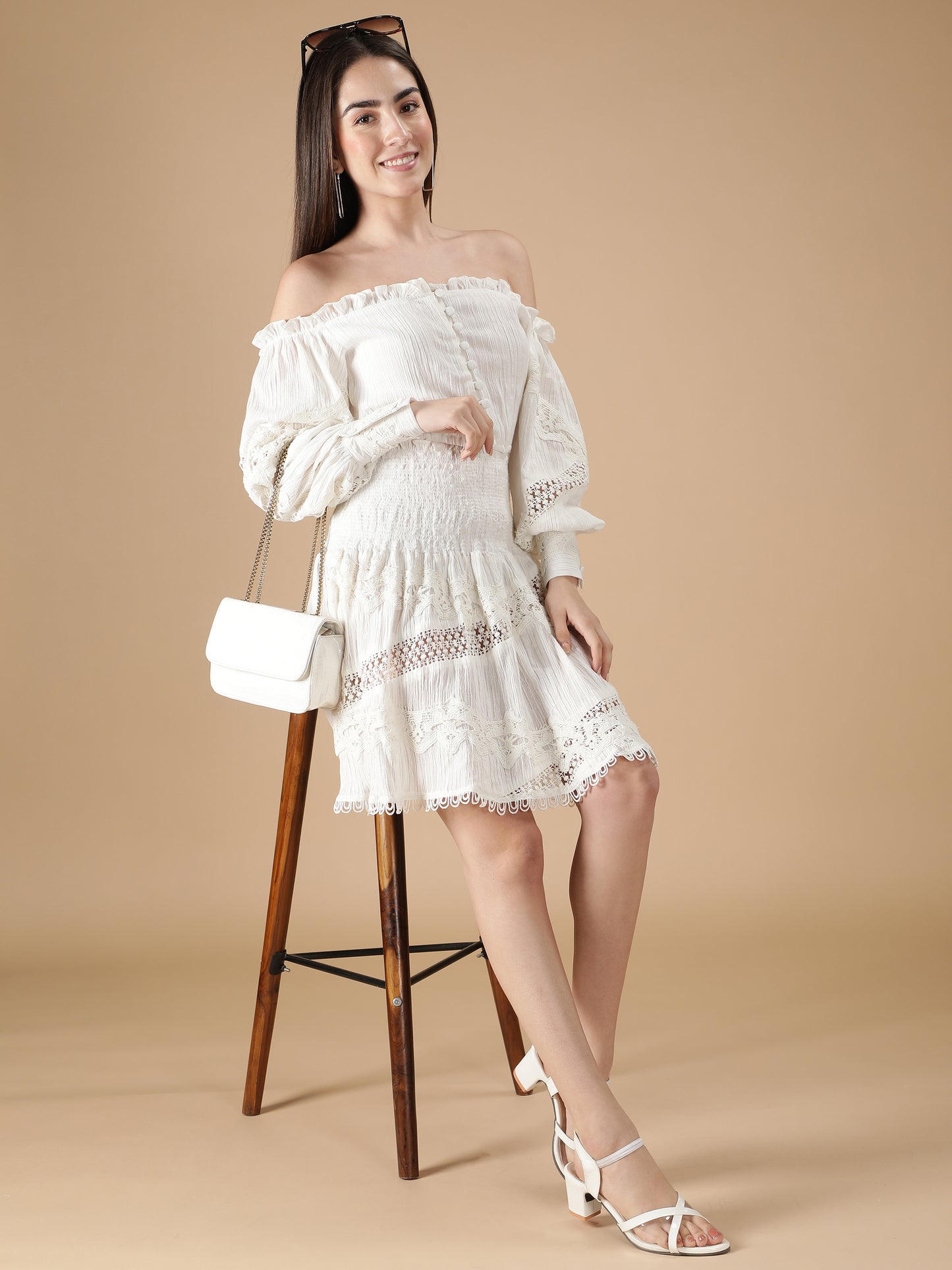 Off-shoulder White Co-ord Set with Ruffles