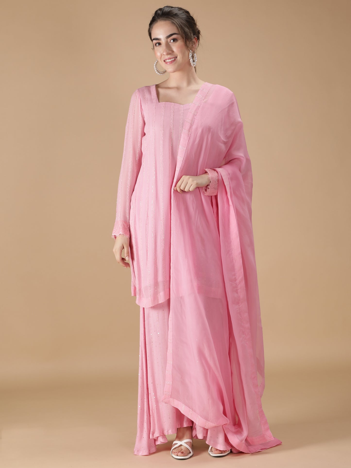 Women Pink Kurta Sharara Set