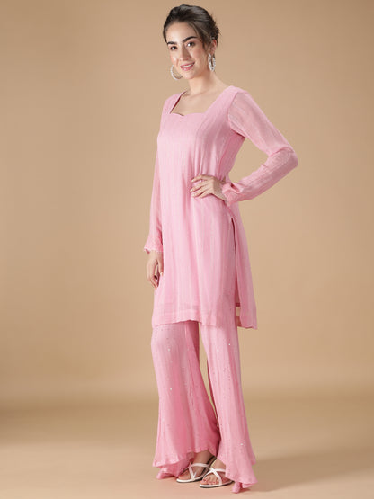 Women Pink Kurta Sharara Set