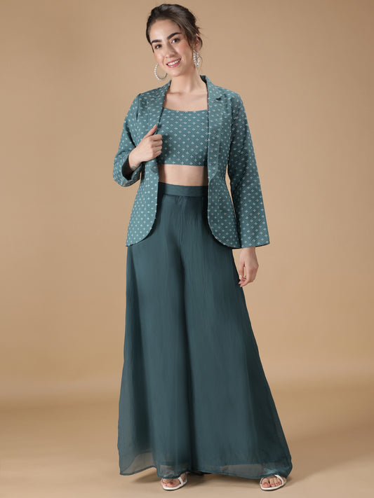 Blue Co-ord Set With Thread Work Jacket