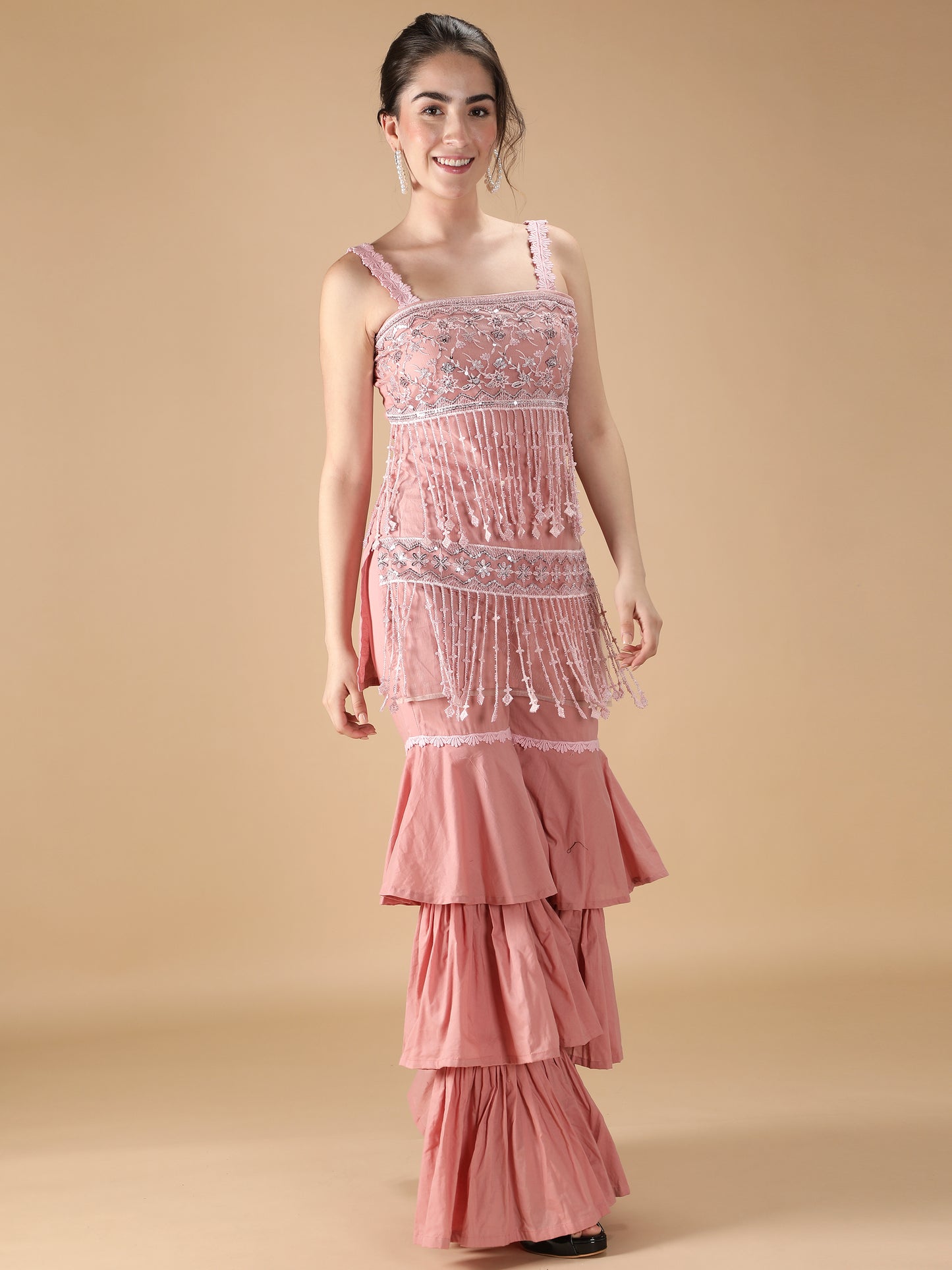 Dreamy Embellished Pink Sharara Set