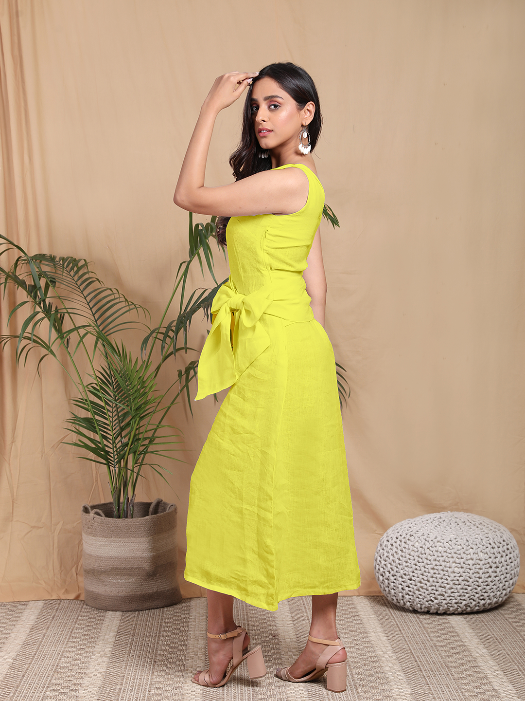 Yellow Printed Midi Dress