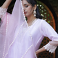 Pink and Purple Pure Silk Organza Dupatta with Embroidered Lace