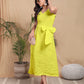 Pure Linen Yellow Midi Dress