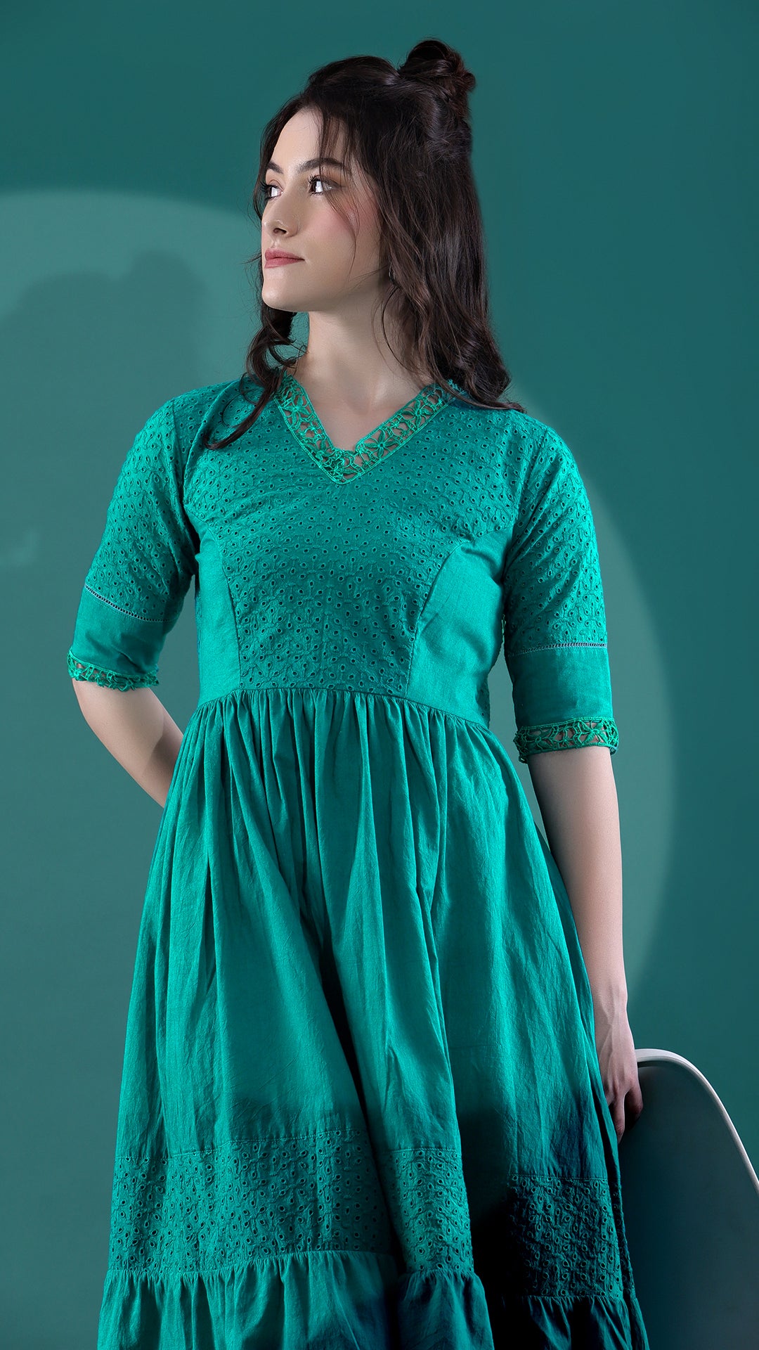 Enchanting Green Schiffli Kurta Dress