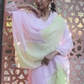 Pink and Green Organza Dupatta with Embroidered Lace
