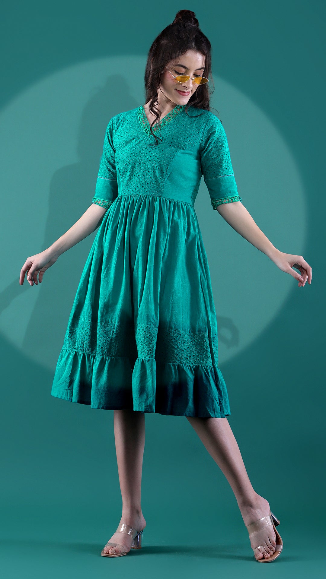 Enchanting Green Schiffli Kurta Dress