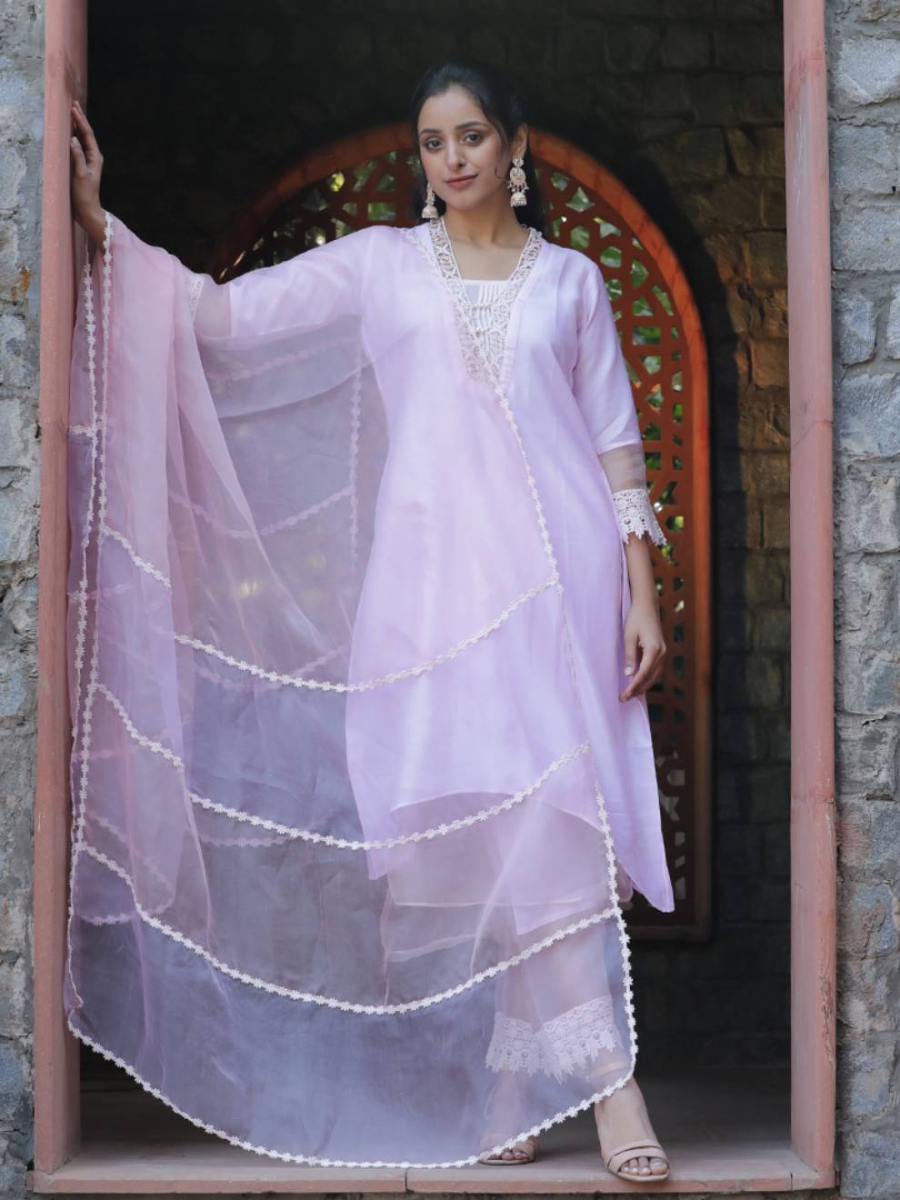 Pink Double Layered Pure Silk Suit Set