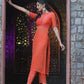 Women Rust Silk Organza Kurta Set