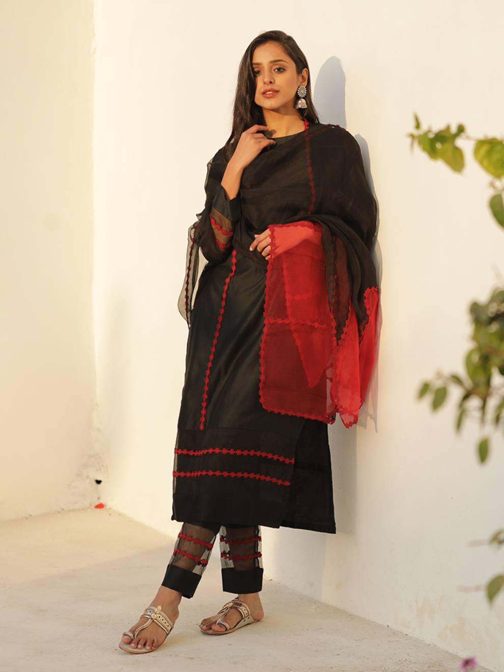 Buy Beautiful Black Silk Embroidered Designer Salwar Suit With Straight  Pant Bottom at best price - Gitanjali Fashions