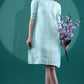 Mint Green Linen Dress with Chikankari Border