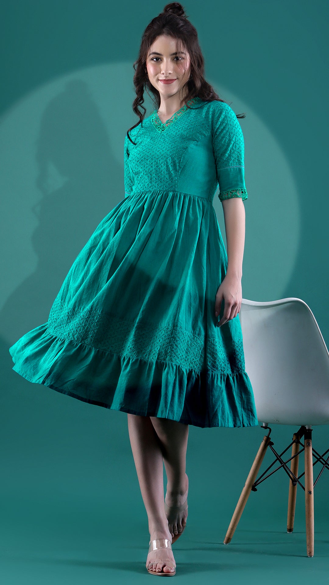 Enchanting Green Schiffli Kurta Dress