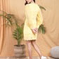 Yellow Embroidered Dress with Organza Sleeves