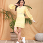 Yellow Embroidered Dress with Organza Sleeves
