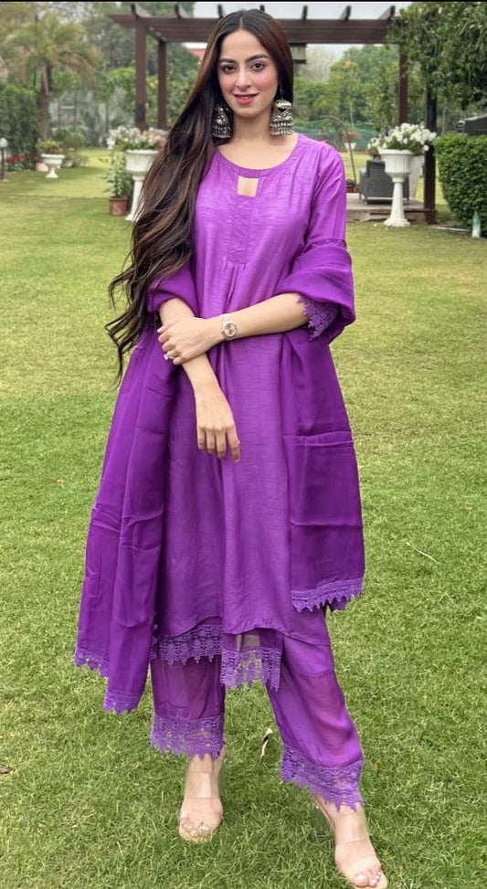 Elegant Purple Silk Suit (Set of 4)